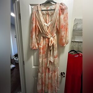 Calvin Klein Soft Peach and Cream Tiered Dress